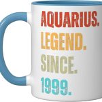 Aquarius Legend Since 1999 Retro Zodiac Sign Birthday Ceramic Mug, Blue/White - Aquarius Mug for men