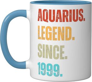 Aquarius Legend Since 1999 Retro Zodiac Sign Birthday Ceramic Mug, Blue/White - Aquarius Mug for men