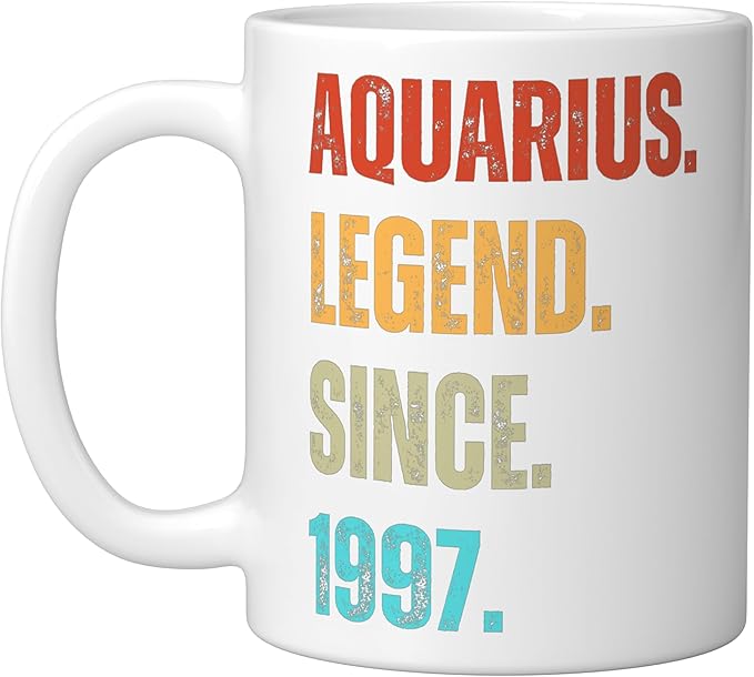Aquarius Legend Since 1997 Retro Zodiac Sign Birthday Ceramic Mug, White - Aquarius Mug for men