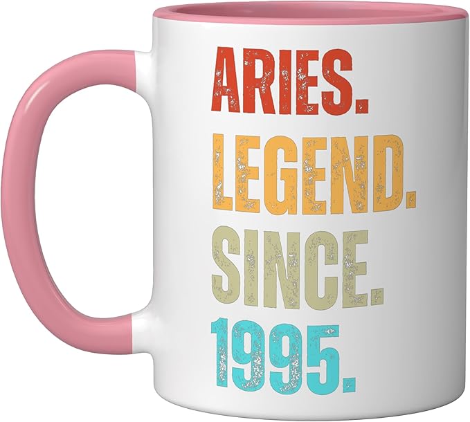 Aries Legend Since 1995 Retro Zodiac Sign Birthday Ceramic Mug, Pink/White - Aries Mug for men