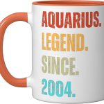 Aquarius Legend Since 2004 Retro Zodiac Sign Birthday Ceramic Mug, Orange/White - Aquarius Mug for men