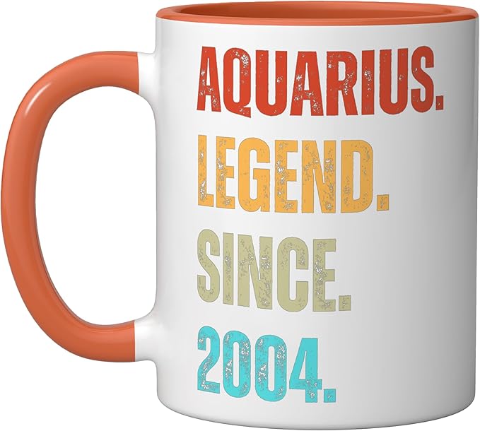 Aquarius Legend Since 2004 Retro Zodiac Sign Birthday Ceramic Mug, Orange/White - Aquarius Mug for men
