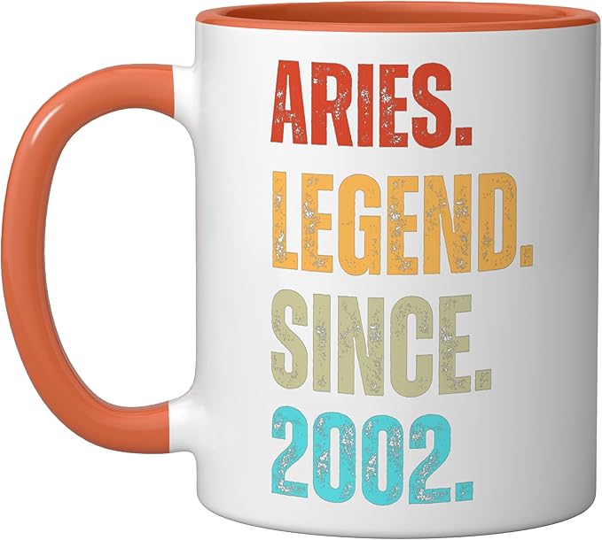 Aries Legend Since 2002 Retro Zodiac Sign Birthday Ceramic Mug, Orange/White - Aries Mug for men