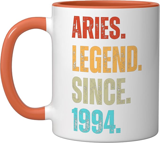 Aries Legend Since 1994 Retro Zodiac Sign Birthday Ceramic Mug, Orange/White - Aries Mug for men