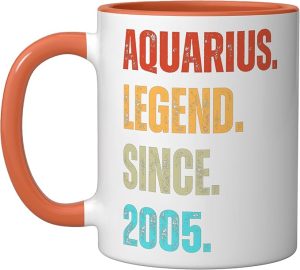 Aquarius Legend Since 2005 Retro Zodiac Sign Birthday Ceramic Mug, Orange/White - Aquarius Mug for men