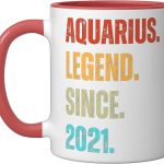 Aquarius Legend Since 2021 Retro Zodiac Sign Birthday Ceramic Mug, Red/White - Aquarius Mug for men