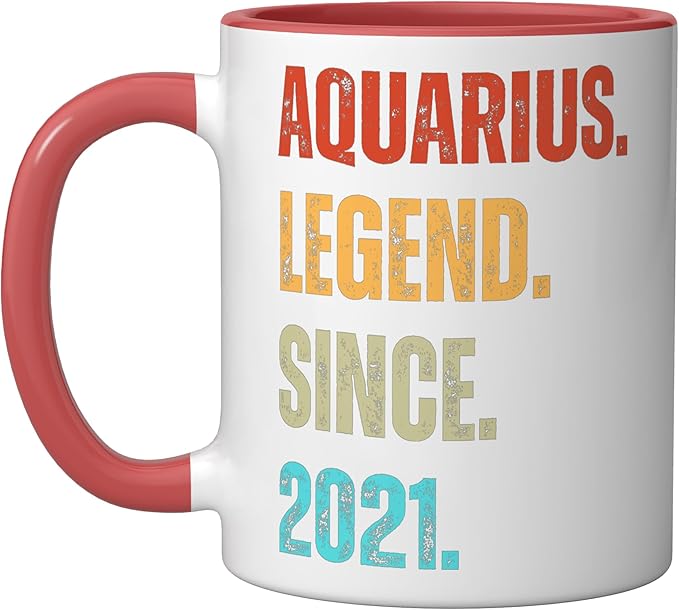Aquarius Legend Since 2021 Retro Zodiac Sign Birthday Ceramic Mug, Red/White - Aquarius Mug for men
