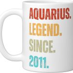 Aquarius Legend Since 2011 Retro Zodiac Sign Birthday Ceramic Mug, White - Aquarius Mug for men