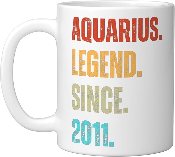 Aquarius Legend Since 2011 Retro Zodiac Sign Birthday Ceramic Mug, White - Aquarius Mug for men