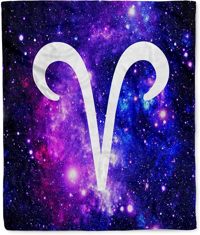 3dRose Aries Symbol on Purple Space Background - Arian Horoscope Star Sign Silktouch Minky Blanket - Aries Blanket for men