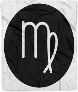 3dRose Virgo, Picture of Horoscope Sign Virgo on Black and White Background Silktouch Minky Blanket - Virgo Blanket for men