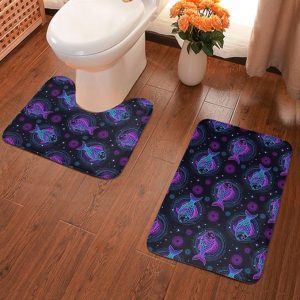 Bathroom Rug Set Anti Slip Absorbent 2 Piece Memory Foam Bath Rugs Constellation Zodiac Sign Pisces Fish for Tub Shower Toilet, Vintage Home Decor Floor & Contour Toilet Mats - Pisces Home Decor for men