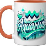 Aquarius Zodiac Sign Ceramic Mug, Orange/White - Aquarius Mug for men