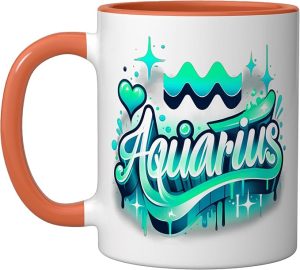Aquarius Zodiac Sign Ceramic Mug, Orange/White - Aquarius Mug for men