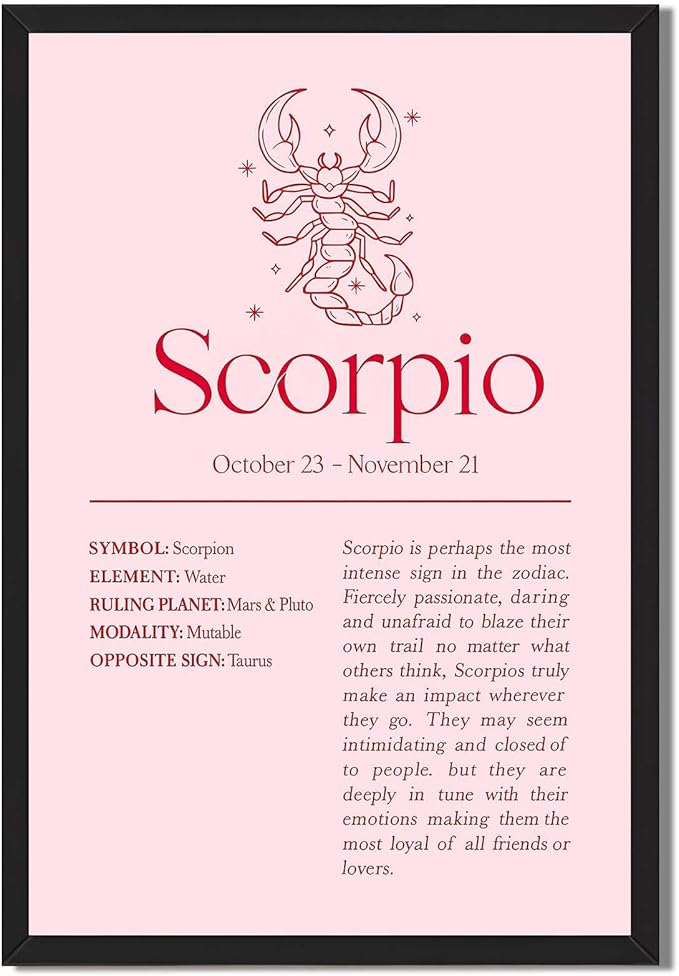 Framed Scorpio Zodiac Sign Poster Canvas Print Art, Modern Wall Art, Painting, Pictures, Art Print, Trendy, Home Decor, Wall Decoration for Living Room, Dorm Room, Apartment (Black Framed,12L X16W) - Scorpio Canvas for men