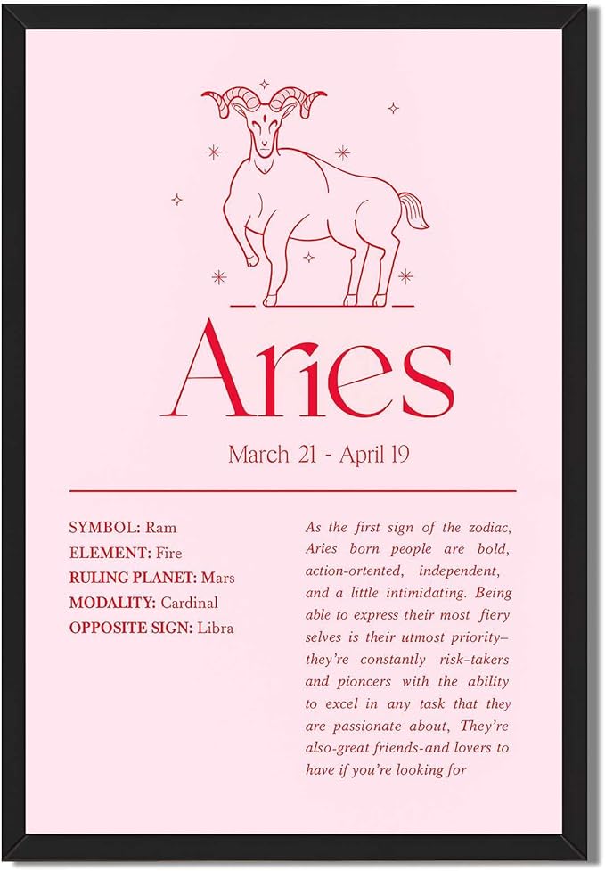 Framed Aries Zodiac Sign Canvas Print Art Modern Wall Art,Painting,Pictures,Wall Decor, Art Print Elegant Home Decor Wall Decoration Living Room Office Dorm Room (Black Framed,12L X16W) - Aries Canvas for men