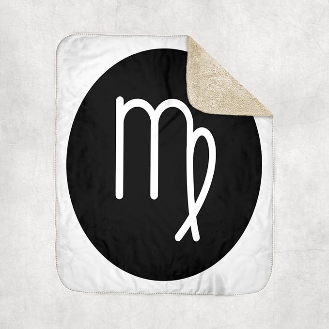 3dRose Virgo, Picture of Horoscope Sign Virgo on Black and White Background Sherpa Lined Blanket - Virgo Blanket for men