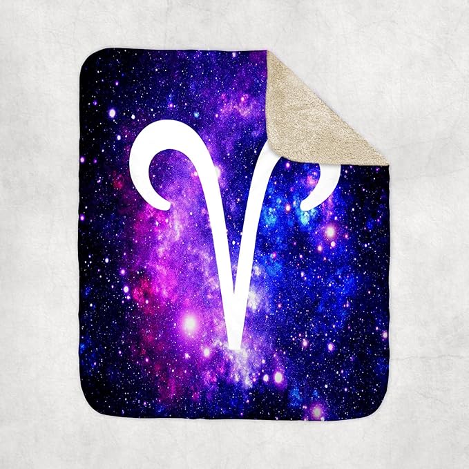3dRose Aries Symbol on Purple Space Background - Arian Horoscope Star Sign Sherpa Lined Blanket - Aries Blanket for men