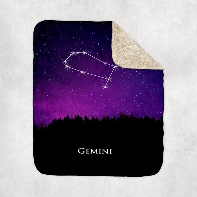3dRose Gemini Constellation Night Sky Astrology Symbol Zodiac Horoscope Sign Sherpa Lined Blanket - Gemini Blanket for men