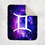 3dRose Gemini Star Sign on Purple Space Background Zodiac Horoscope Symbol Sherpa Lined Blanket - Gemini Blanket for men