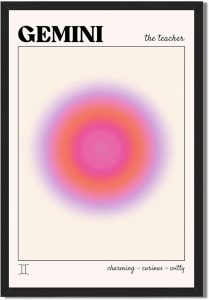 Framed Gemini Zodiac Sign Poster Canvas Print Art, Modern Wall Art Painting, Trendy Pictures, Quirky Art Print, Wall Decoration for Living Room, Home Decor, Apartment (Black Framed,24L X36W) - Gemini Canvas for men