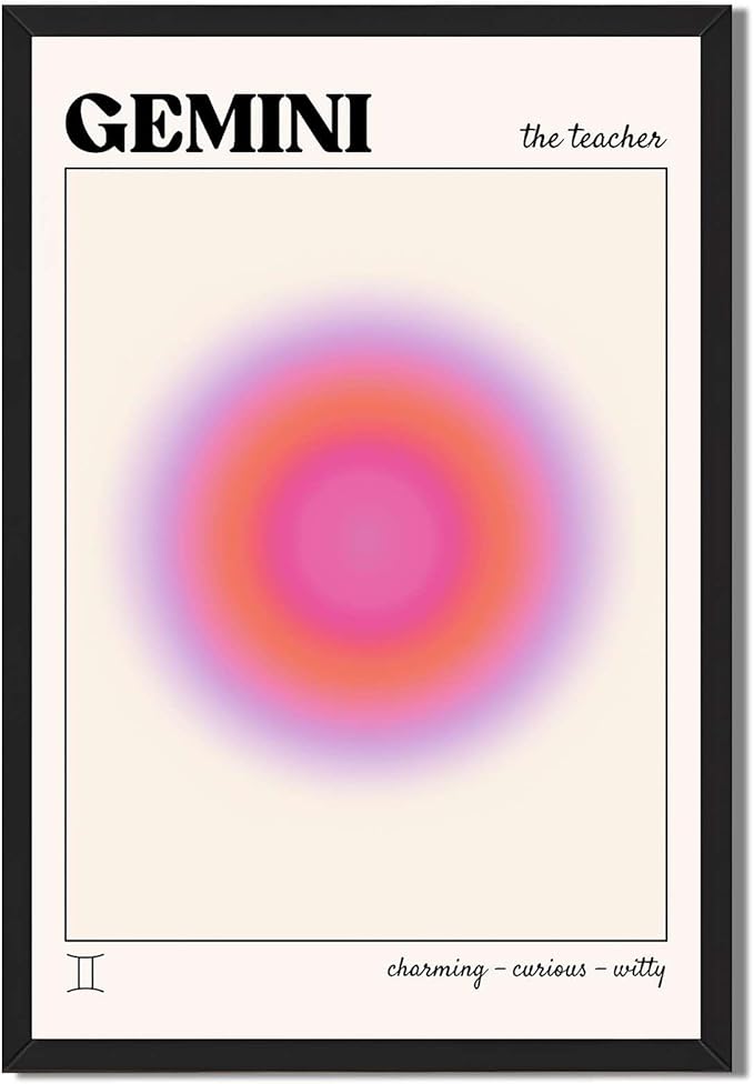 Framed Gemini Zodiac Sign Poster Canvas Print Art, Modern Wall Art Painting, Trendy Pictures, Quirky Art Print, Wall Decoration for Living Room, Home Decor, Apartment (Black Framed,24L X36W) - Gemini Canvas for men