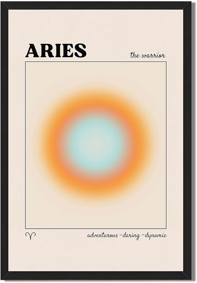 Framed Aries Zodiac Sign Poster Canvas Print Art, Minimalist Aesthetic Art Print, Wall Art, Painting, Pictures, Decoration, Trendy Wall Decor for Living Room, Dorm Room (Black Framed,24L X36W) - Aries Canvas for men