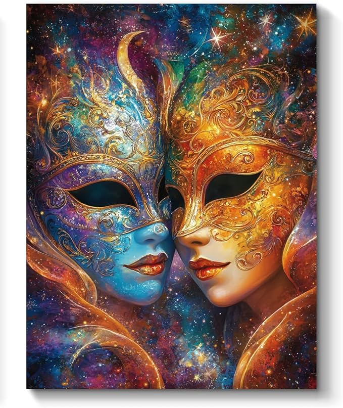 Zodiac Sign of Gemini with Masks Paint by Numbers Kit for Adults, 16"x20" Canvas Painting Kit for Beginners, Modern Aesthetic DIY Paint by Number on Canvas for Home Wall Decor A84 - Gemini Canvas for men