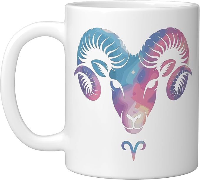 Aries Zodiac Sign Symbol Aries Logo Horoscope Love Aries Ceramic Mug, White - Aries Mug for men
