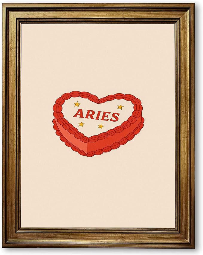 Framed Aries Zodiac Cake Poster Canvas Print Art Boho Wall Art Painting Trendy Astrology Sign Pictures Bedroom Wall Decor Exquisite Art Print Decoration for Dorm Room (Retro Framed,24L x36W) - Aries Canvas for men