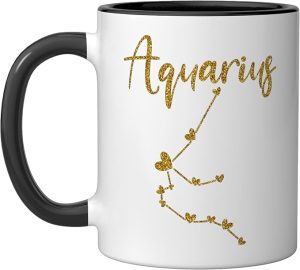 Aquarius Zodiac Sign Men Women Kids Aquarius Birthday Funny Ceramic Mug, Black/White - Aquarius Mug for men