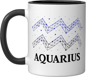 Aquarius Zodiac Sign Men Women Kids Aquarius Birthday Funny Ceramic Mug, Black/White - Aquarius Mug for men