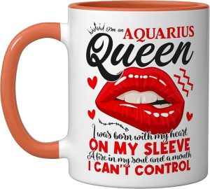 Aquarius Queen Aquarius Zodiac Sign Women Girls Birthday Lip Ceramic Mug, Orange/White - Aquarius Mug for men