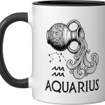 Aquarius Zodiac Sign Astrology Horoscope Birthday Vintage Ceramic Mug, Black/White - Aquarius Mug for men