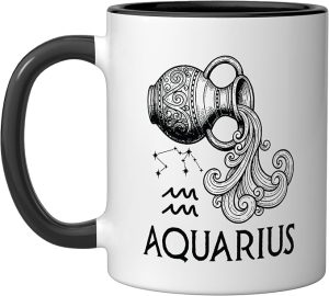 Aquarius Zodiac Sign Astrology Horoscope Birthday Vintage Ceramic Mug, Black/White - Aquarius Mug for men