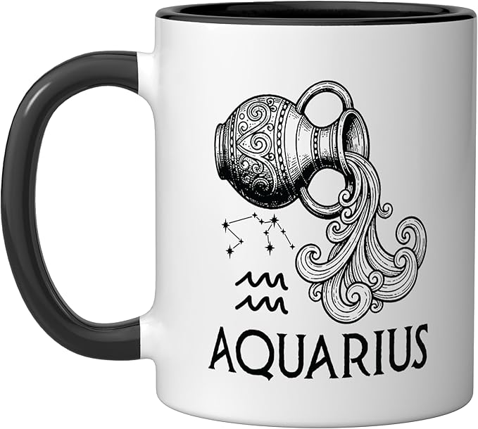 Aquarius Zodiac Sign Astrology Horoscope Birthday Vintage Ceramic Mug, Black/White - Aquarius Mug for men