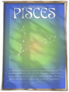 Pisces Poster Wall Art Print Star Sign Zodiac Constellation Illustration for Astrology Lovers Spiritual Home Decor Gift - Pisces Home Decor for men