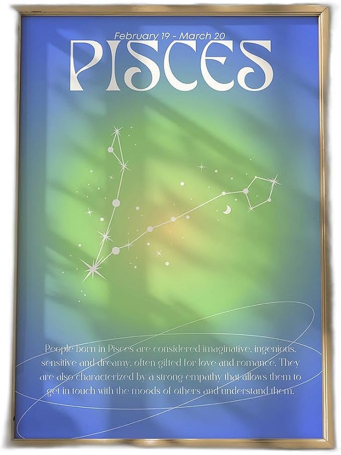 Pisces Poster Wall Art Print Star Sign Zodiac Constellation Illustration for Astrology Lovers Spiritual Home Decor Gift - Pisces Home Decor for men