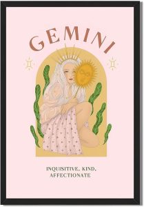 Framed Gemini Zodiac Sign Woman Canvas Print Art, Boho Wall Art, Trendy Painting Pictures, Exquisite Wall Decoration, Art Print for Living Room, Bedroom Home Decor (Black Framed,24L X36W) - Gemini Canvas for men