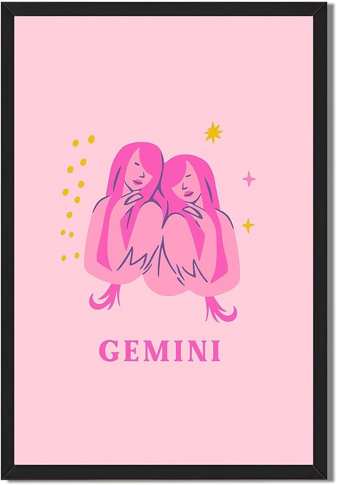 Framed Gemini Zodiac Sign Poster Canvas Print Art, Modern Wall Art Painting Pictures, Trendy Art Print for Dorm Room Home Decor, Wall Decoration, Apartment (Black Framed,24L X36W) - Gemini Canvas for men